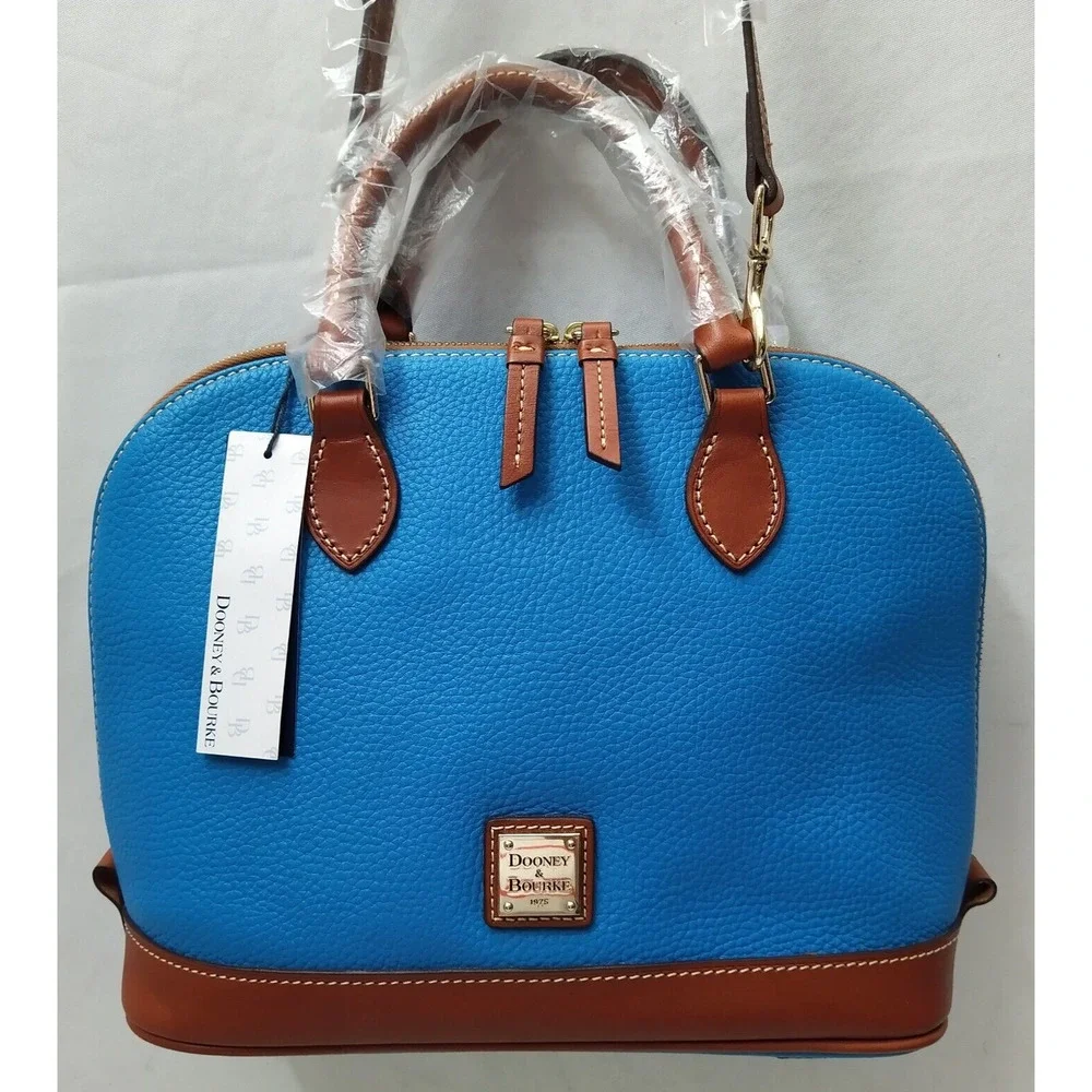 Dooney & Bourke Blue Pebbled Leather Double Handles Zipper Satchel Bag - NWT